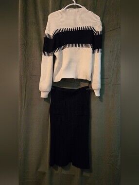 Black Ribbed Knit Maxi Skirt With Sweater - Women's Classic Style